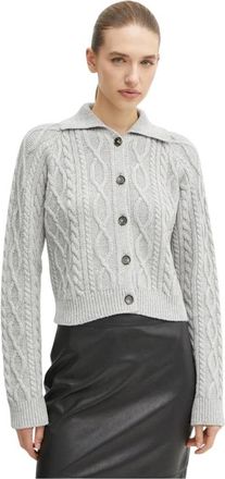 Liviana Conti Gebreide Cardigan met Patroon - Dames - Vesten - Grijs - L - Kasjmier - Truien & Vesten
