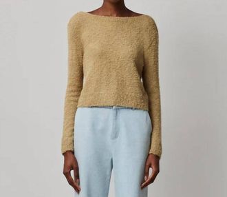 ATM Anthony Thomas Melillo Wool Blend Boucle Long Sleeve Low Back Sweater In Soft Fawn