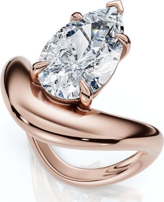 Pompeii3 Certified 2Ct Minali Curved Pear Diamond Engagement Ring 14k Gold/Pt Lab Grown