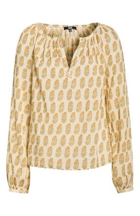 Paige Olvera Print Cotton Split Neck Top in Bone Multi at Nordstrom, Size Xx-Small