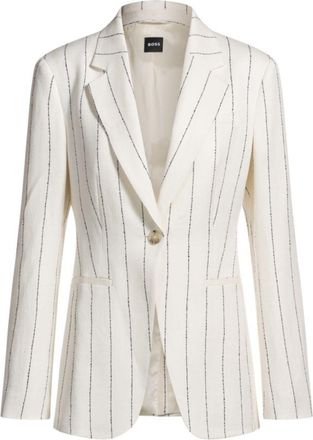 BOSS Slim-fit suit jacket in striped linen-blend bouclé