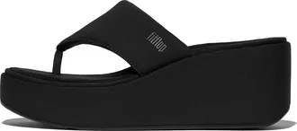 FitFlop Womens Toe Post Platform Wedge In All Black