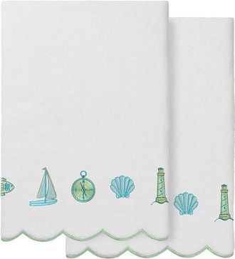 Linum Home Textiles 100% Turkish Cotton Sea Joy Scallop 2Pc Embellished Bath Towel Set
