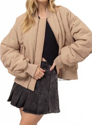 HYFVE Bella Oversized Bomber Puffer Jacket In Beige