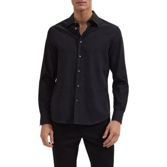Bugatchi Julian Shaped Fit Floral Jacquard Stretch Cotton Button-Up Shirt in Black at Nordstrom, Size Xxx-Large