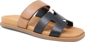 Django & Juliette Nodette Flat Sandal Slide in Black-Tan Leather at Nordstrom, Size 40