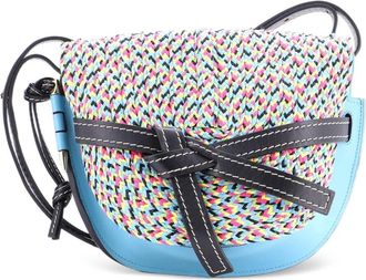 Loewe Gate Leather with Raffia Small shoulder bag - Blauw