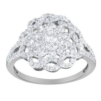 LuvMyJewelry Caeloria 0.95 Cts Natural Diamond Floral Cluster 14K Gold Ring