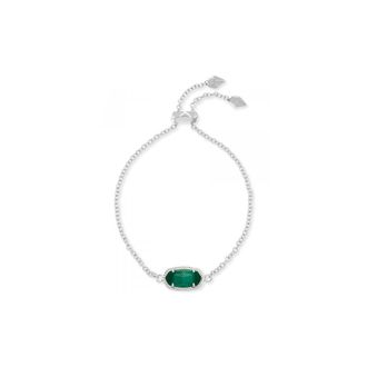 Kendra Scott Elaina Silver Adjustable Chain Bracelet in Emerald Cats Eye May