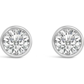 House of Brilliance 14K Gold Lab Grown Diamond Screw-Back Classic Bezel Solitaire Stud Earrings in White at Nordstrom