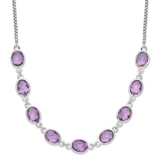 Diamond2Deal Sterling Silver Rhod-plated Amethyst Pendant Necklace