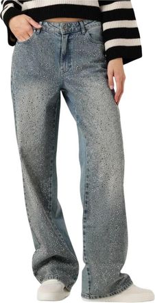 Gestuz Blauwe Straight Leg Jeans met Strass Steentjes - Dames - Regular Fit Jeans - Blauw - W27 - Jeans