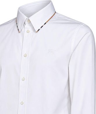 Burberry Poplin with Check Trim Shirt - White