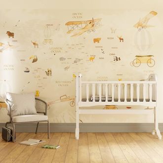 Superfresco Easy Around the World Neutral Print To Order 3m x 2.8m Mural in Beige