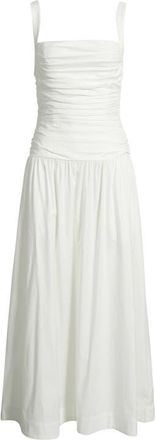 Reformation Nesta Ruched Bodice Stretch Cotton Dress in White at Nordstrom, Size 12