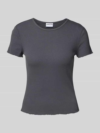 Jake*s Casual T-Shirt mit Muschelsaum in Dunkelgrau, Gr&ouml;&szlig;e XXL