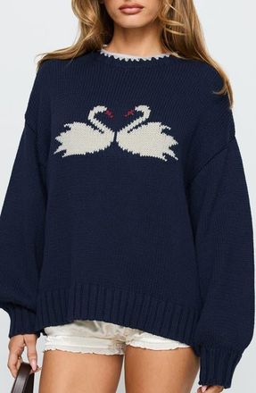 Princess Polly Swan Lake Love Oversize Sweater in Navy at Nordstrom, Size Medium
