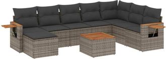 vidaXL Vidaxl - Set De Muebles De Jard&iacute;n 9 Pzas Y Cojines Rat&aacute;n Sint&eacute;tico Gris