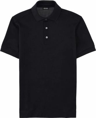 Ermenegildo Zegna Katoen en Zijde Polo - Heren - Polos - Blauw - 3XL - Katoen - Tops