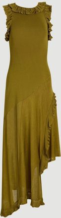 Karen Millen Womens Ruffle Trim Knitted Maxi Dress - Green viscose - Size X-Small