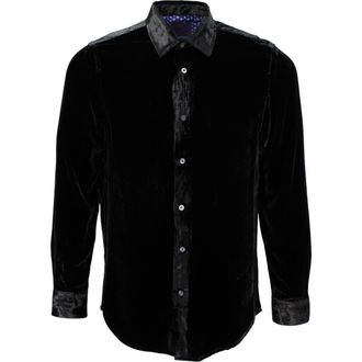 Lords of Harlech Ned Button-Up Velvet Shirt in Black at Nordstrom, Size Xx-Large