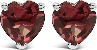 House of Brilliance 14K White Gold 5MM Heart Cut Garnet Solitaire Stud Earrings