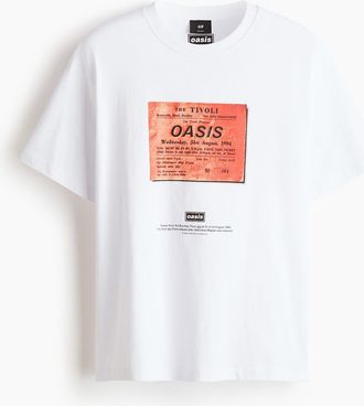 H&M Loose fit t-shirt in White/oasis at Nordstrom, Size X-Large