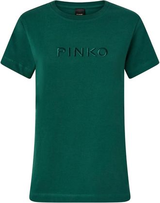 Pinko Geborduurd Logo Katoenen T-shirt - Dames - T-shirts - Groen - S - Katoen - Tops