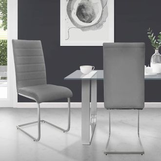 ML Design Set di 2 Sedie a Sbalzo per Sala da Pranzo Imbottite in Pelle Finta Grigio con Telaio in Metallo Argento con Schienale Alto da Cucina Salotto