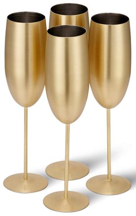 Oak & Steel 4-er Set bruchsichere Champagnergl&auml;ser Steel Gold matte aus Edelstahl, 285 ml