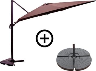 Concept Usine Juego de sombrillas marrones 3x3m y 4 baldosas lastradas