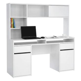 Dmora Dmora - Escritorio Ambrenti, Escritorio Multiusos, Mesa De Oficina Para Pc, El Plan De Trabajo, 149x48 H156 Cm, Blanco Brillante