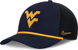 Nike West Virginia Primetime Rise Nike Mens College Trucker Adjustable Hat in Blue | NC9741SWVN-SFF