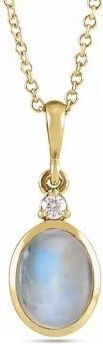 Allurez Oval Natural Rainbow Moonstone & Diamond Pendant Necklace 14K Yellow Gold (1.63ct)
