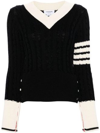 Thom Browne 4-Bar cable-knit jumper - women - Virgin Wool - 46 - Blue