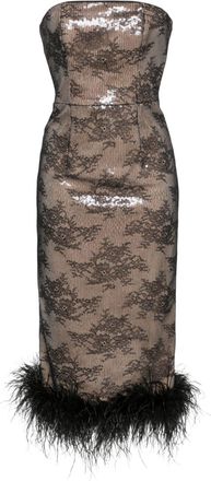 Nissa sequined lace midi dress - women - Metallic Fibre/Polyester/Polyester/Elastane/Polyamide/Viscose/Elastane/Ostrich Feather - 36 - Black