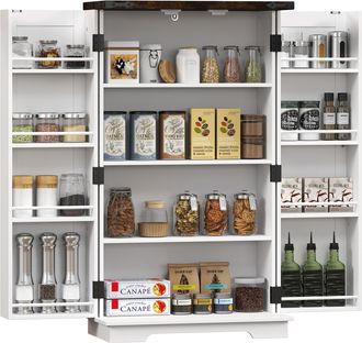 HOMCOM Kitchen Cupboard Pantry Cabinet with Adjustable Shelves White | TJ Hughes