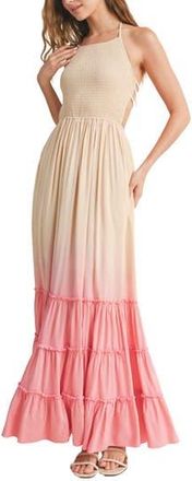 Wishlist Ombr&eacute; Smocked Maxi Dress in Taupe/Hibiscus at Nordstrom Rack, Size Medium