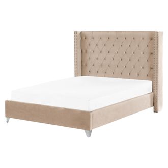 Beliani Beliani - Cama Con Somier De Terciopelo Beige Plateado 160 X 200 Cm Listones Lubbon
