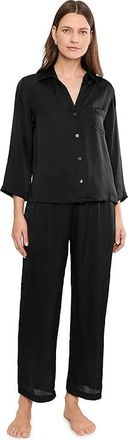 Natori Ashley Washed Satin Icon Pajama Set Womens Pajama Sets Black : L (Womens 14-16), Polyester