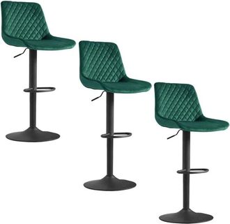 Ainpecca Ainpecca - Velvet Green Bar Stools Set of 3 Modern Swivel Height Adjustable Barstools with Black Metal, Armless Large Padded Cushion Breakfast
