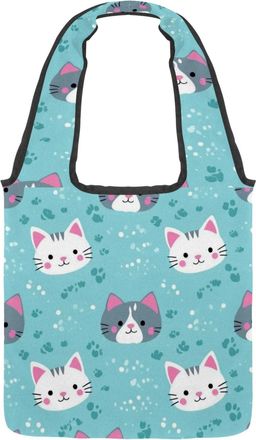 Generic Colorful Cartoon Kitten Reversible Canvas Shoulder Tote - Double-Sided Print, 12oz Cotton, 27cm Drop, Fold-Flat Bag for Travel, Shopping, Street Outin