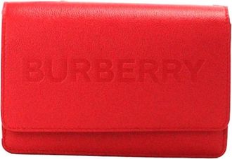 Burberry Rode leren crossbodytas met logo in reli&euml;f - Dames - Schoudertassen - Rood - ONE Size - Leer - Tassen