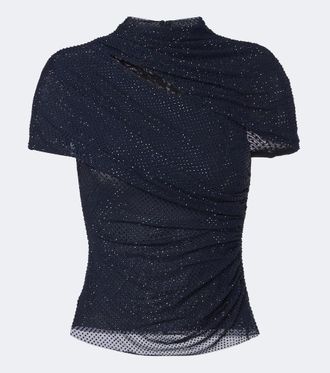 Self Portrait Cutout embellished mesh top