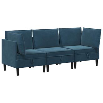 vidaXL Juego De Muebles De Sal&oacute;n Con Coj&iacute;n 3 Pcs Azul Terciopelo Vidaxl