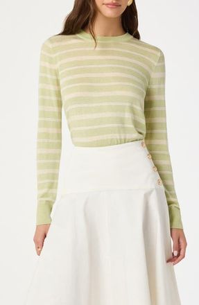 ASTR the Label Stripe Crewneck Sweater in Green Stripe at Nordstrom, Size X-Large