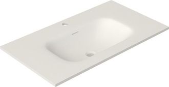 Saniclass Flow Meubelwastafel - 81x46x1.2cm - overloop - 1 wasbak midden - 1 kraangat - solid surface wit mat