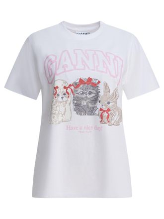 Ganni Cute Animals T-Shirts Bianco-Donna