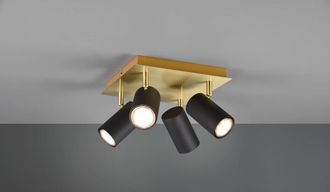 Trio Foco Marley Gold Placa Cuadrada 4 Focos Orientables Cil&iacute;ndricos Negros Trio Lighting