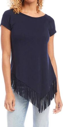 Karen Kane Nelly Angled Fringe Short Sleeve Top In Navy